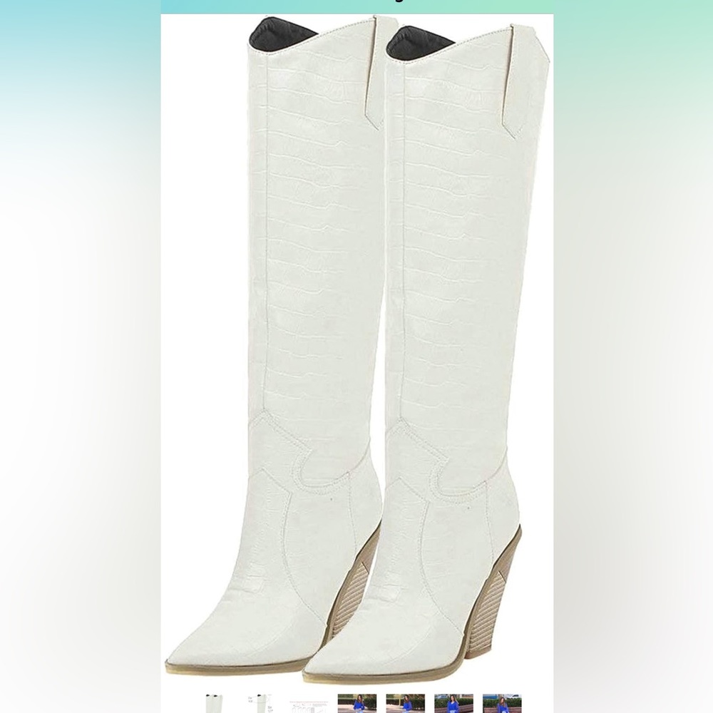 Womens Western Style Boots, Faux Leather, white Crocodile faux leather.